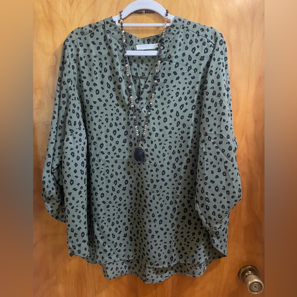 Green Leopard Print Blouse 2X
